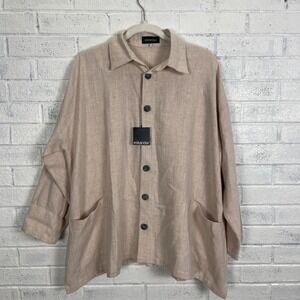 Eskandar Wide A Pleat Jacket With Collar Womens Size 0 XS Dusty Pink Linen Blend